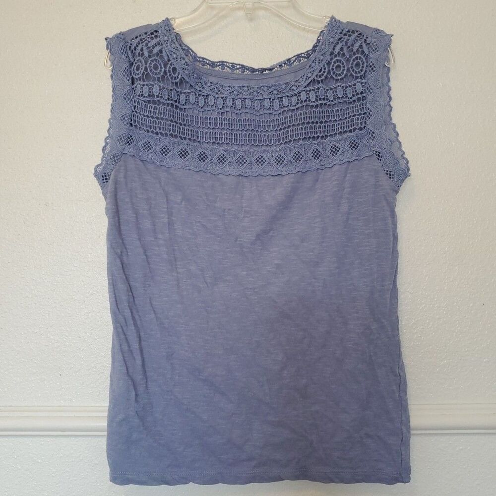 Ann Taylor Loft Sleeveless Top‎ Lace Accent Womens Size XS Blue Cotton